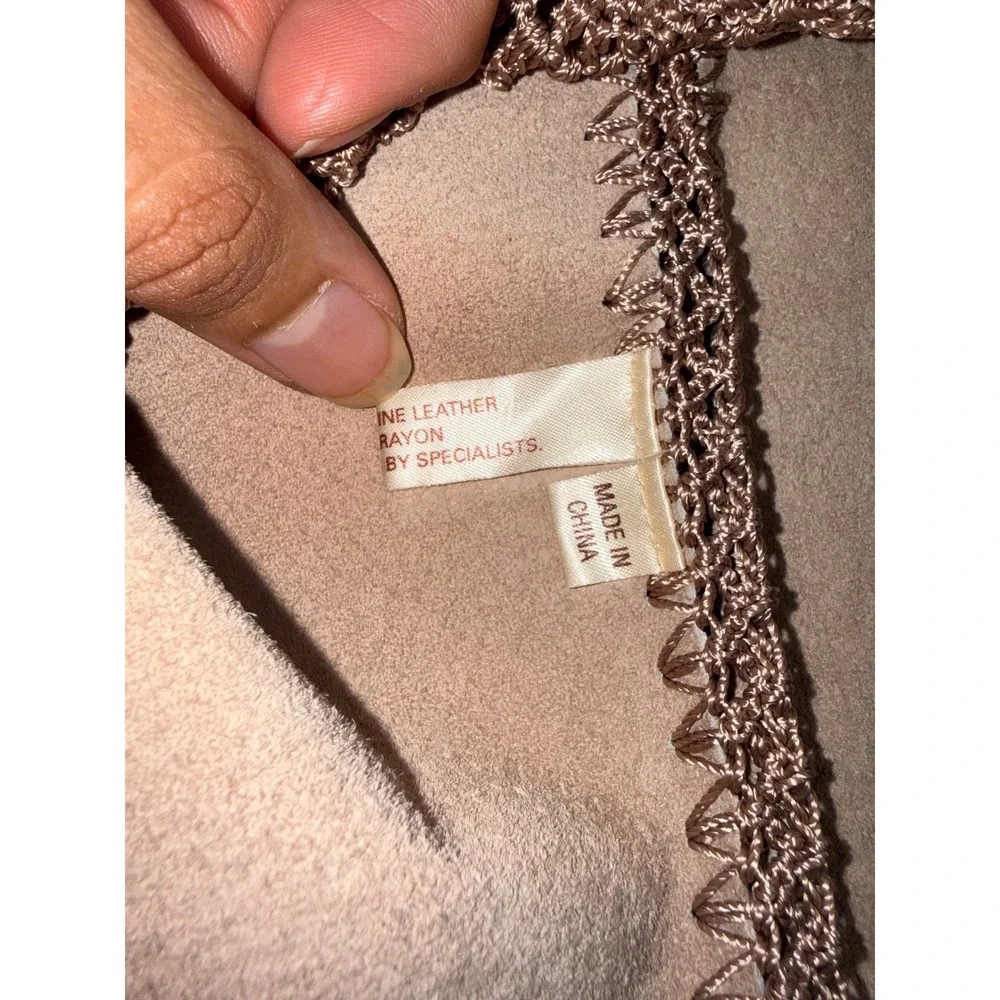 Scully Leather Crochet Knit Vest Mauve Tan Western Boho Suede Button Front Small